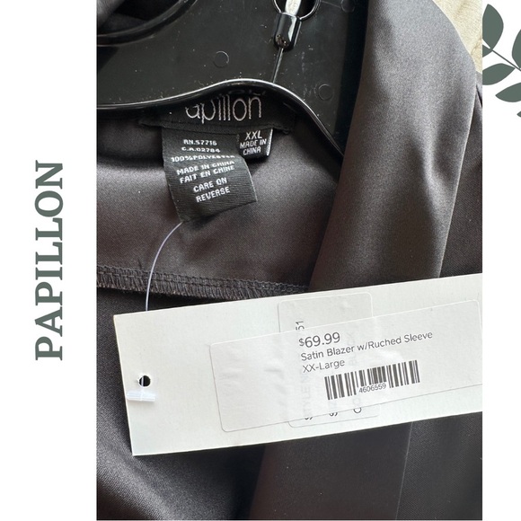 Papillon 🇨🇦 Black Satin Blazer with Ruched Sleeves Size XXL - Picture 7 of 7